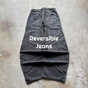 Baggy Boff Black Reversible Wide Leg Southpole Styl Y2K Vintage Denim Jeans 36
